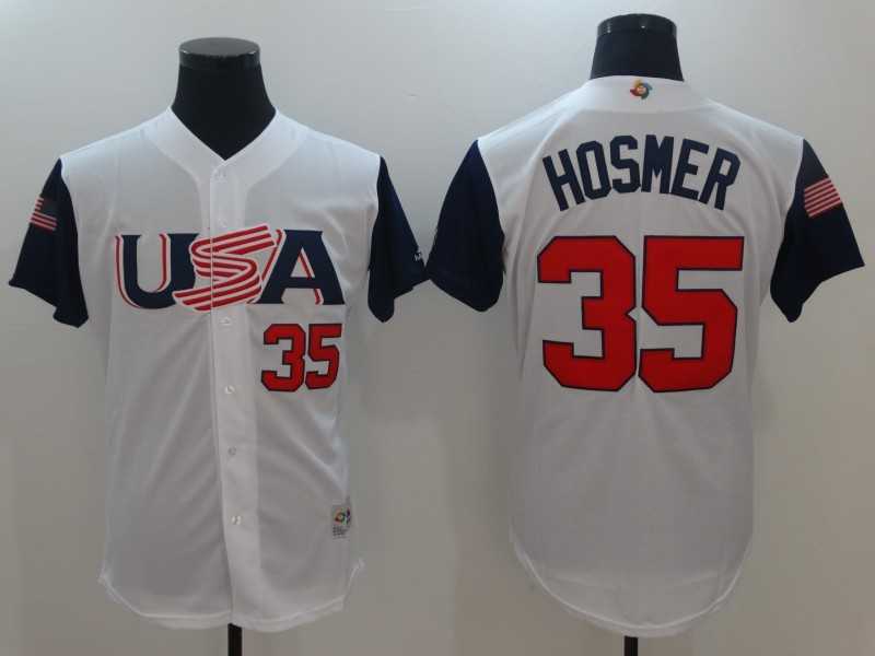 Men's USA Baseball #35 Eric Hosmer White 2017 World Baseball Classic Stitched Jersey