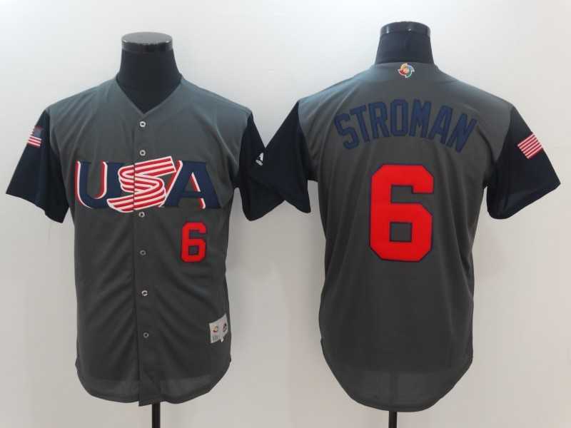 Men's USA Baseball #6 Marcus Stroman Gray 2017 World Baseball Classic Stitched Jersey