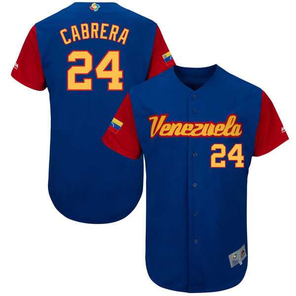Men's Venezuela Baseball #24 Miguel Cabrera Blue 2017 World Baseball Classic Stitched Jersey