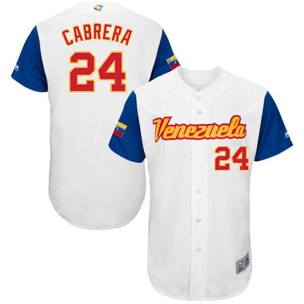 Men's Venezuela Baseball #24 Miguel Cabrera White 2017 World Baseball Classic Stitched Jersey