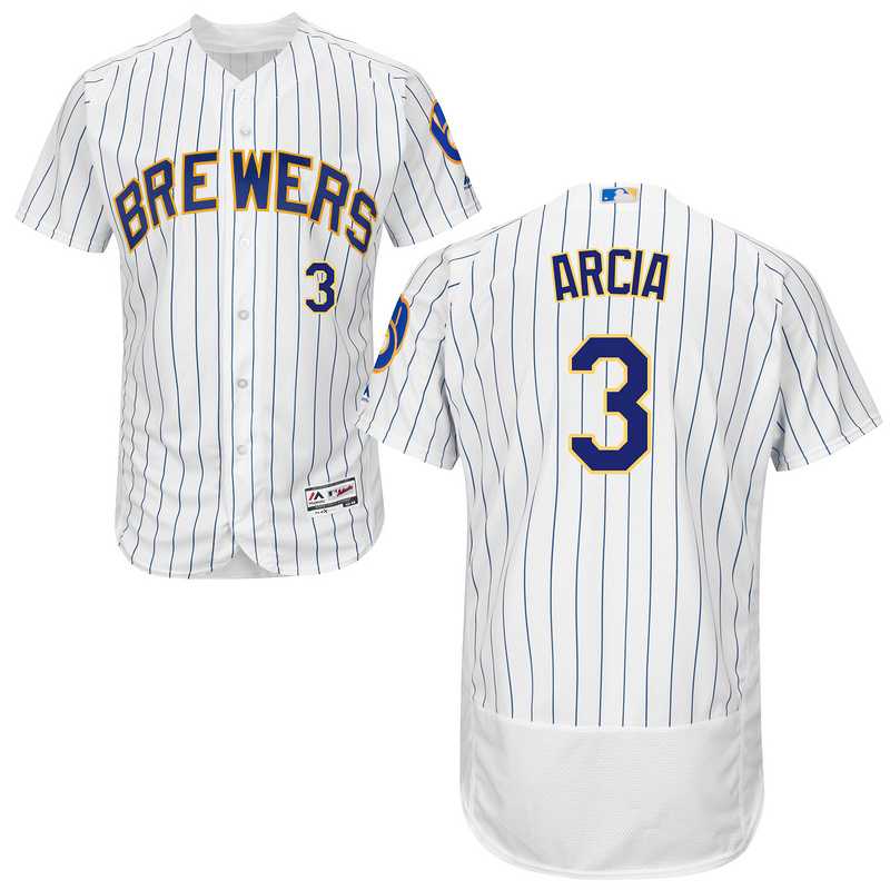 Milwaukee Brewers #3 Orlando Arcia White Strip Flexbase Collection Stitched Jersey JiaSu