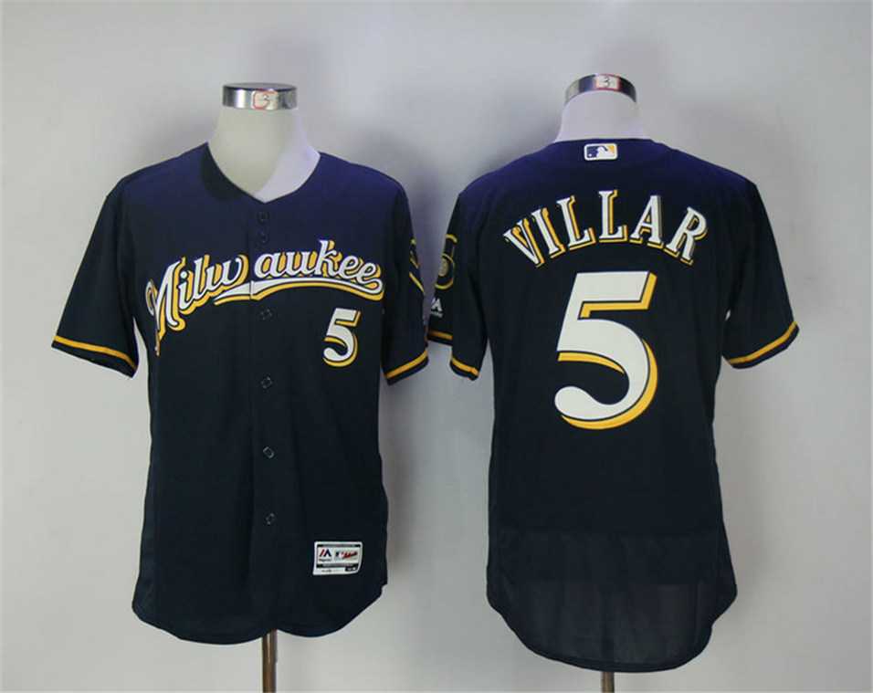 Milwaukee Brewers #5 Jonathan Villar Navy Flexbase Collection Stitched Jersey
