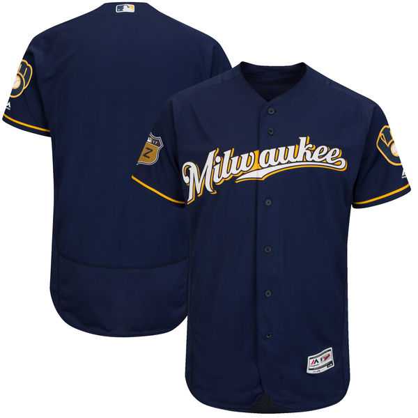 Milwaukee Brewers Blank Navy 2017 Spring Training Flexbase Collection Stitched Jersey