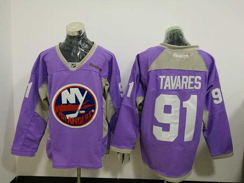New York Islanders #91 John Tavares Purple Hockey Fights Cancer Night Reebok Stitched Jersey