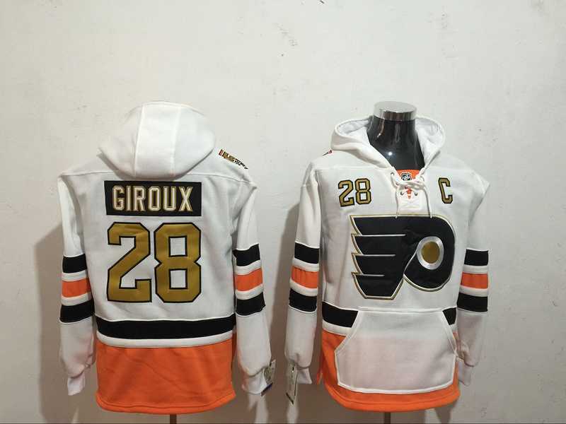 Philadelphia Flyers #28 Claude Giroux White All Stitched Hoodie Sweatshirt