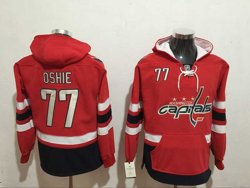 Washington Capitals #77 T.J Oshie Red All Stitched Hoodie Sweatshirt