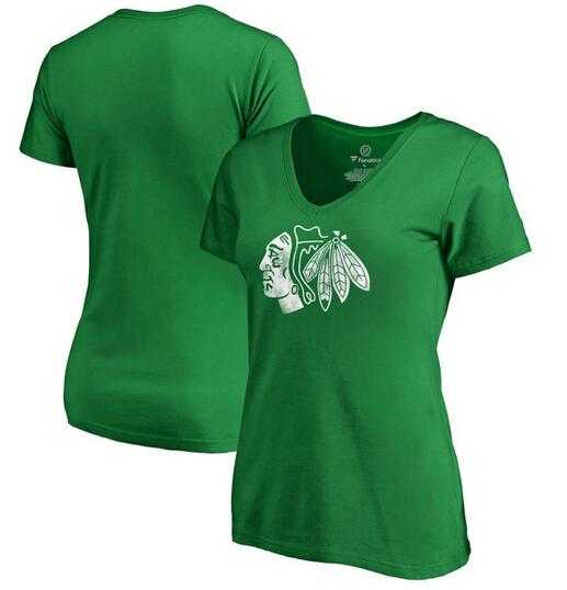 Women Chicago Blackhawks Fanatics Branded St. Patrick's Day White Logo T-Shirt Kelly Green FengYun