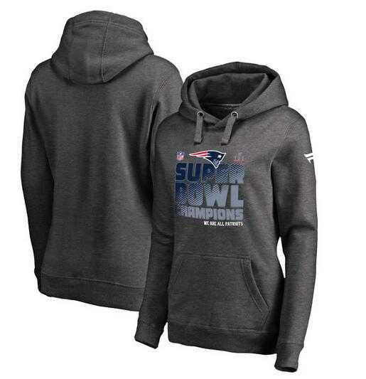 Women New England Patriots Pro Line by Fanatics Branded Super Bowl LI Champions Trophy Collection Locker Room Pullover Hoodie Charcoal FengYun