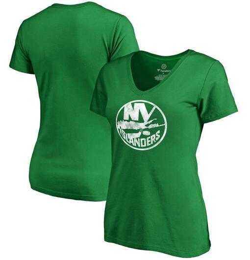 Women New York Islanders Fanatics Branded Plus Sizes St. Patrick's Day White Logo T-Shirt Kelly Green FengYun