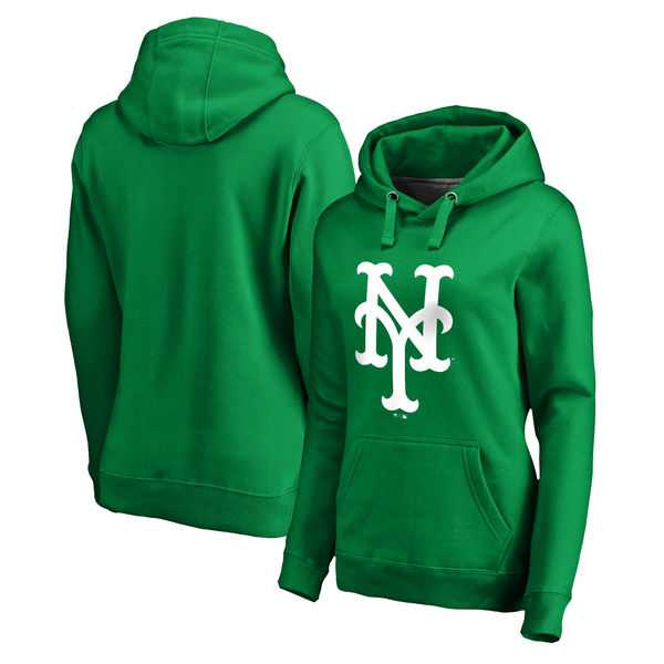 Women New York Mets Fanatics Branded Kelly Green St. Patrick's Day White Logo Pullover Hoodie