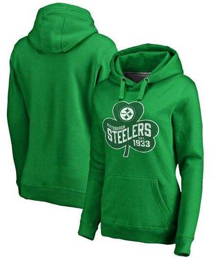 Women Pittsburgh Steelers Pro Line by Fanatics Branded St. Patrick's Day Paddy's Pride Pullover Hoodie Kelly Green FengYun