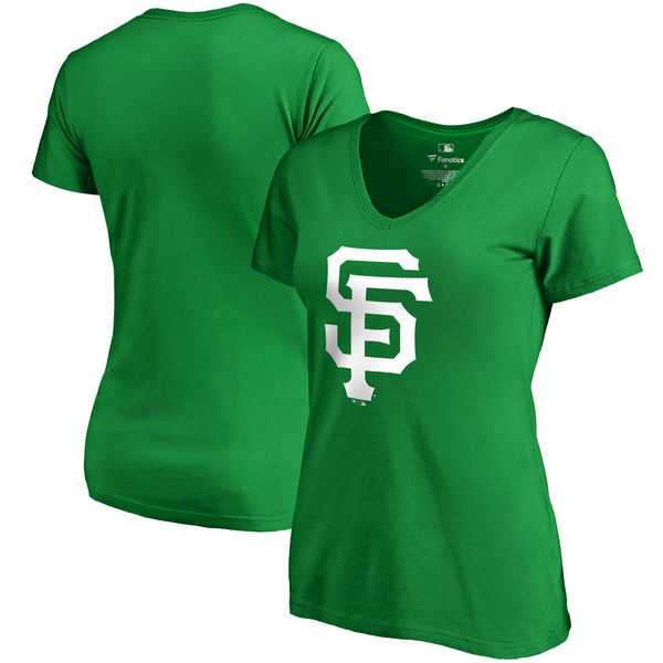 Women San Francisco Giants Fanatics Branded Green St. Patrick's Day White Logo V Neck T-Shirt