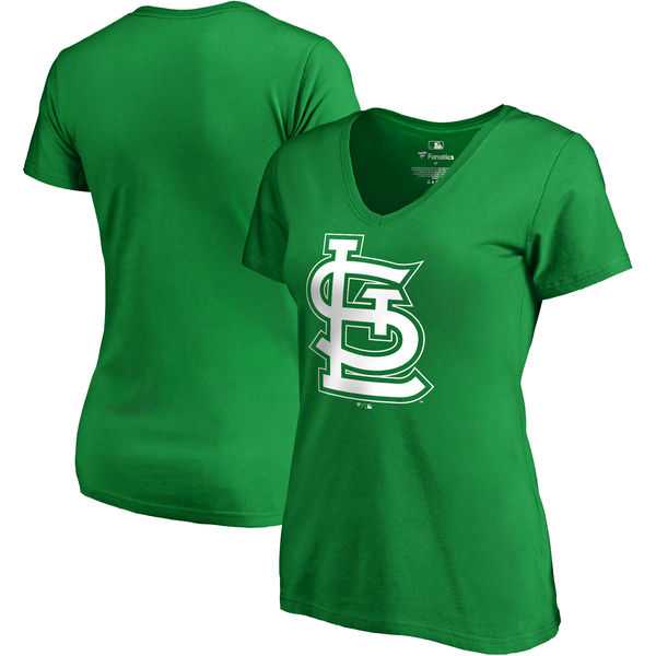Women St. Louis Cardinals Fanatics Branded Green St. Patrick's Day White Logo V Neck T-Shirt