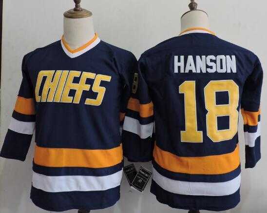 Youth Hanson Brothers #18 Jeff Hanson Blue Winter Classic Stitched Movie Jersey