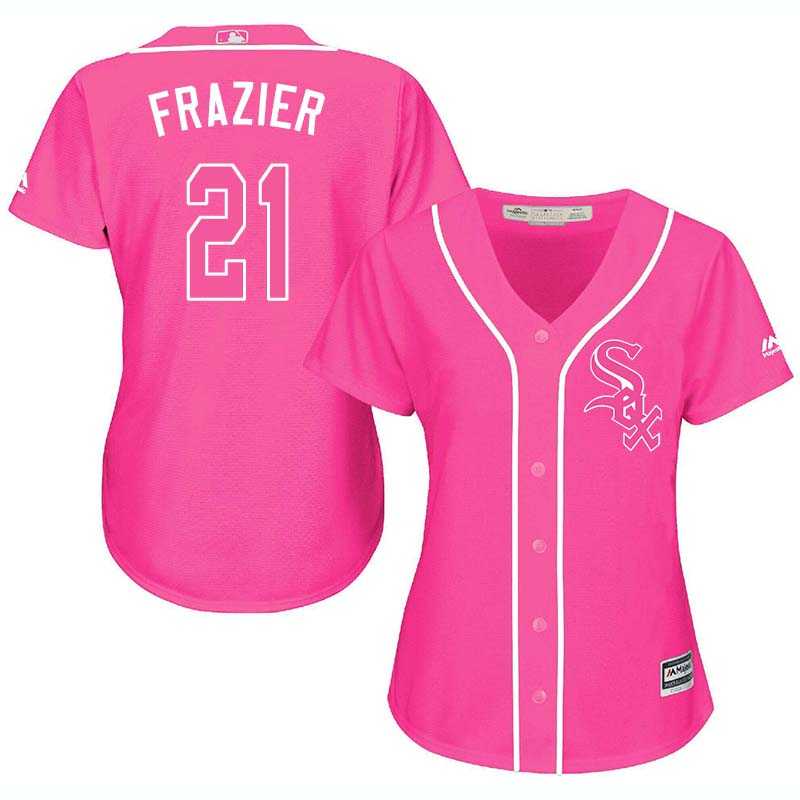 Glued Women's Chicago White Sox #21 Todd Frazier Pink New Cool Base Jersey WEM