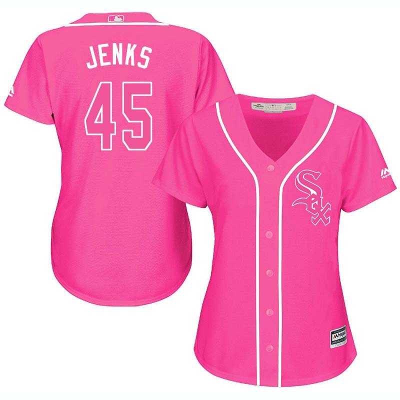 Glued Women's Chicago White Sox #45 Bobby Jenks Pink New Cool Base Jersey WEM