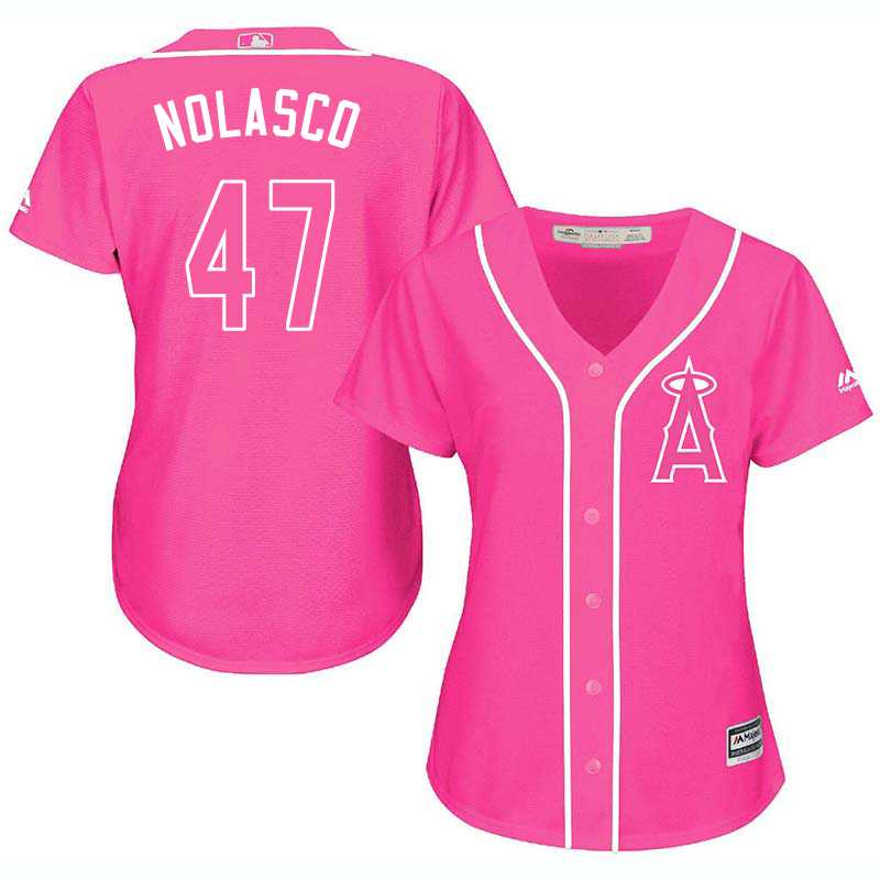 Glued Women's Los Angeles Angels of Anaheim #47 Ricky Nolasco Pink New Cool Base Jersey WEM