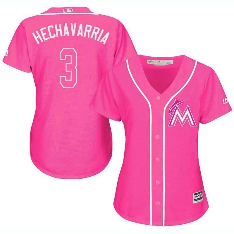 Glued Women's Miami Marlins #3 Adeiny Hechavarria Pink New Cool Base Jersey WEM