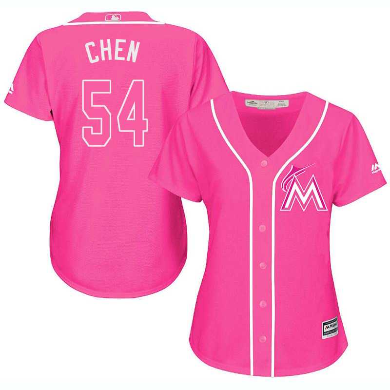 Glued Women's Miami Marlins #54 Wei Yin Chen Pink New Cool Base Jersey WEM