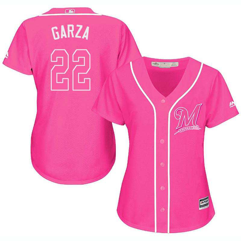 Glued Women's Milwaukee Brewers #22 Matt Garza Pink New Cool Base Jersey WEM