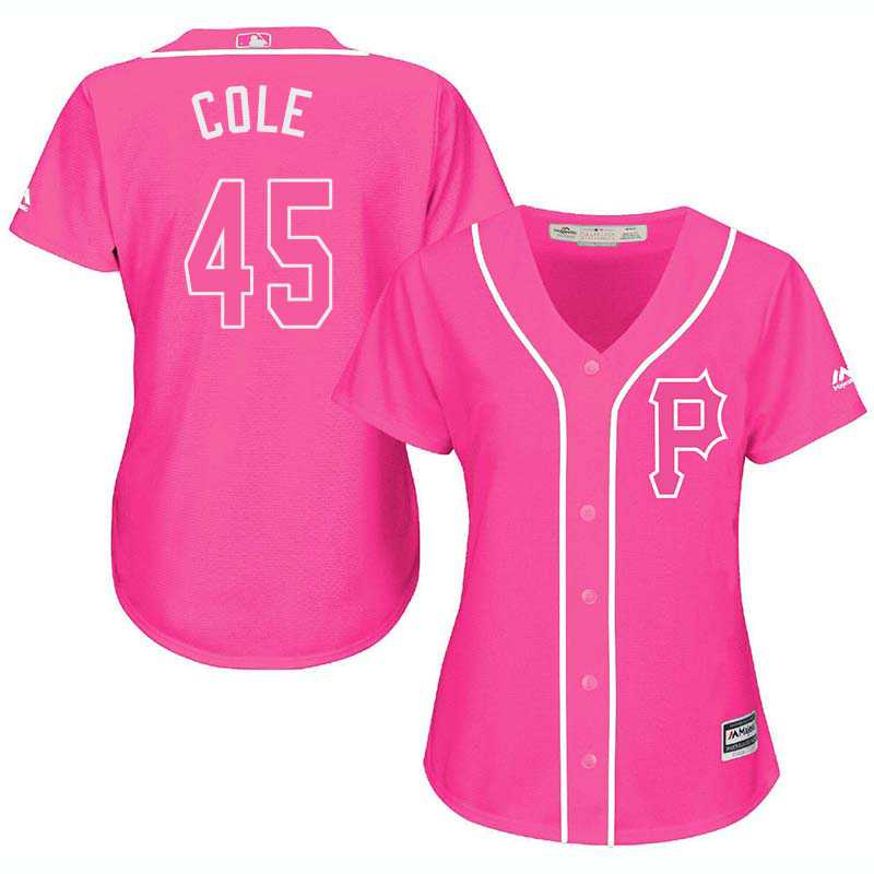 Glued Women's Pittsburgh Pirates #45 Gerrit Cole Pink New Cool Base Jersey WEM
