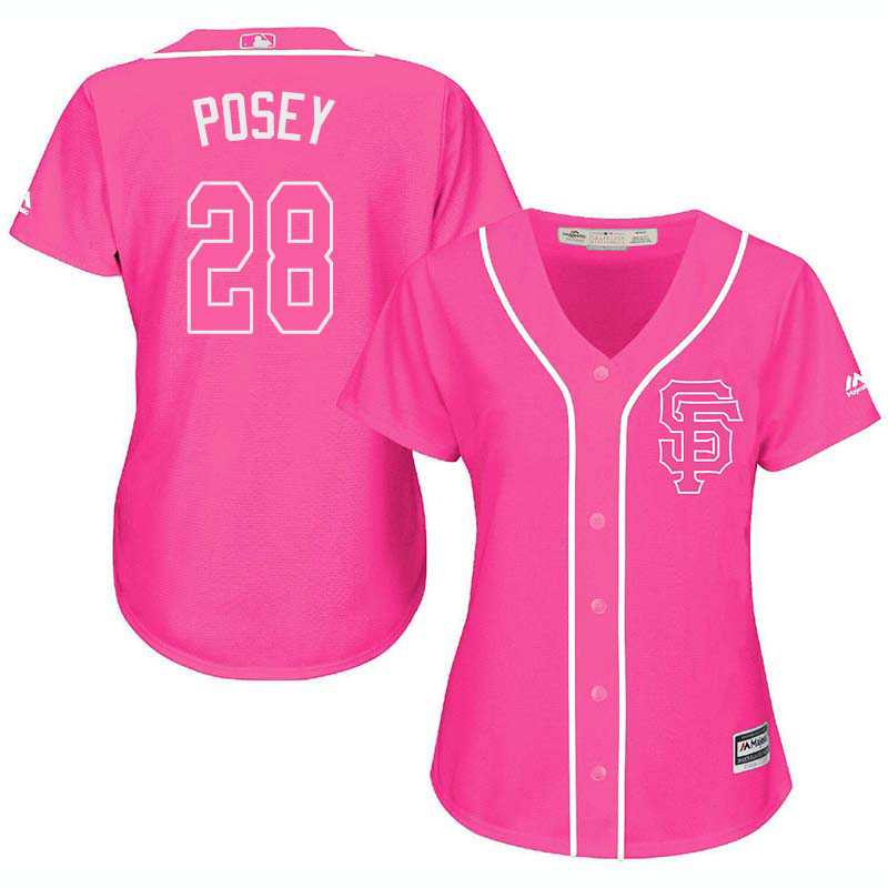 Glued Women's San Francisco Giants #28 Buster Posey Pink New Cool Base Jersey WEM