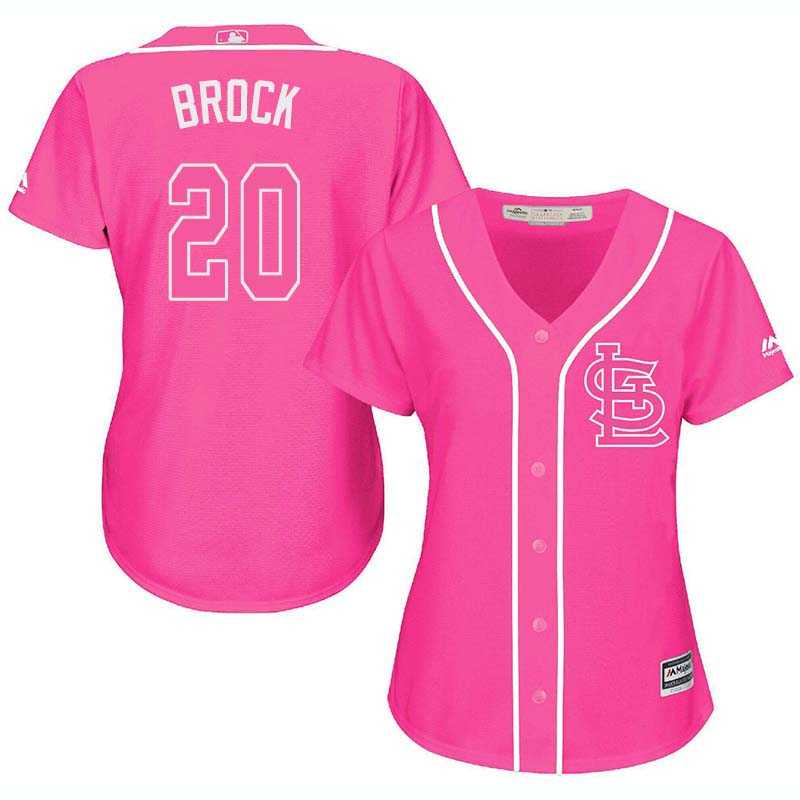Glued Women's St. Louis Cardinals #20 Lou Brock Pink New Cool Base Jersey WEM