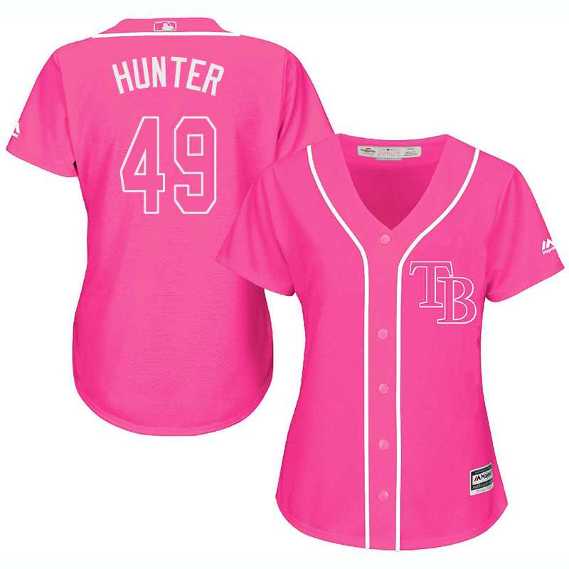 Glued Women's Tampa Bay Rays #49 Tommy Hunter Pink New Cool Base Jersey WEM