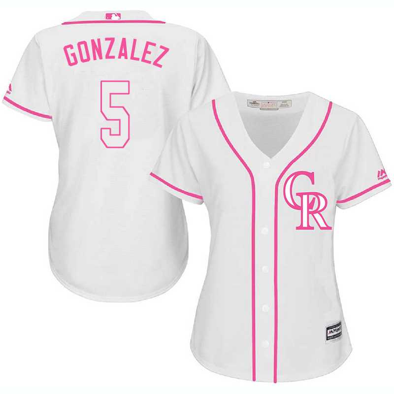Women Colorado Rockies #5 Carlos Gonzalez White Pink New Cool Base Jersey JiaSu