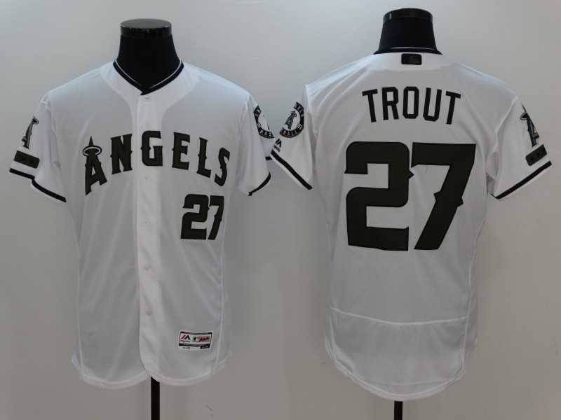 Women Los Angeles Angels of Anaheim #27 Mike Trout White 2017 Memorial Day Flexbase Jersey Dingwo