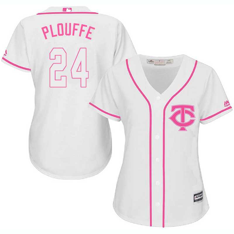 Women Minnesota Twins #24 Trevor Plouffe White Pink New Cool Base Jersey JiaSu