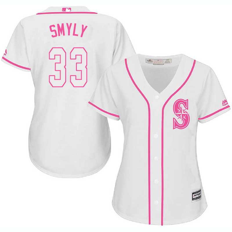 Women Seattle Mariners #33 Drew Smyly White Pink New Cool Base Jersey JiaSu