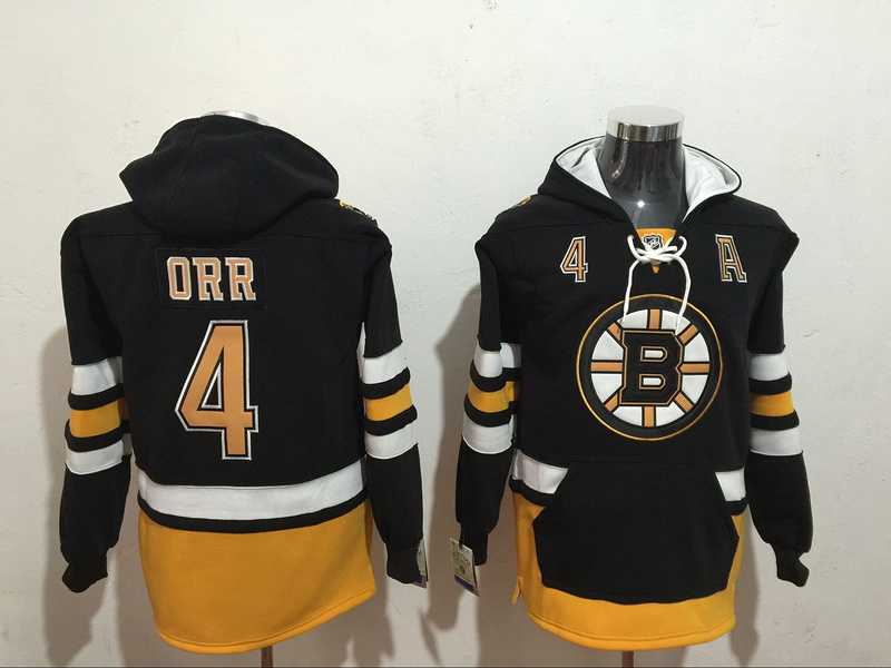 Boston Bruins #4 Bobby Orr Black All Stitched Hoodie Sweatshirt