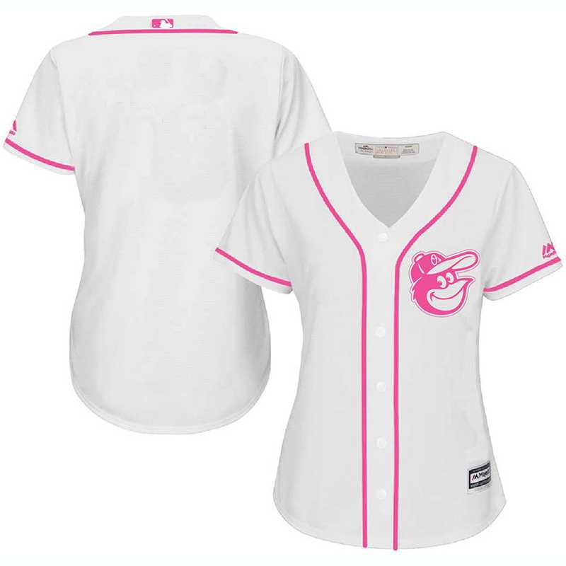 Customized Women's Baltimore Orioles White Pink New Cool Base Jersey