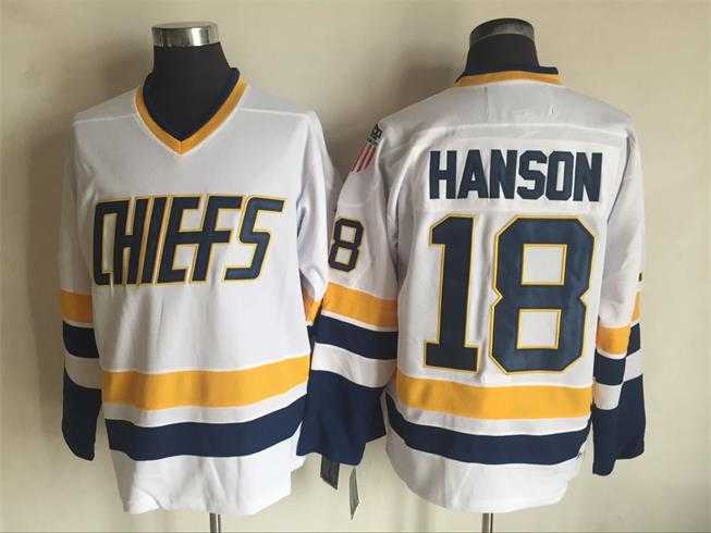 Hanson Brothers #18 Jeff Hanson White Winter Classic Stitched Movie Jersey