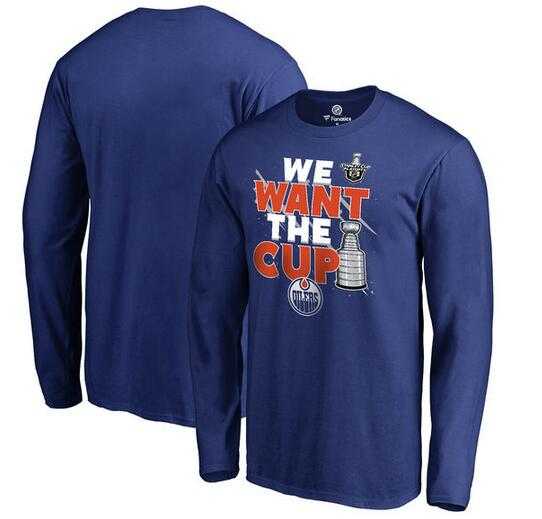 Men's Edmonton Oilers Fanatics Branded 2017 NHL Stanley Cup Playoff Participant Blue Line Long Sleeve T Shirt Royal FengYun