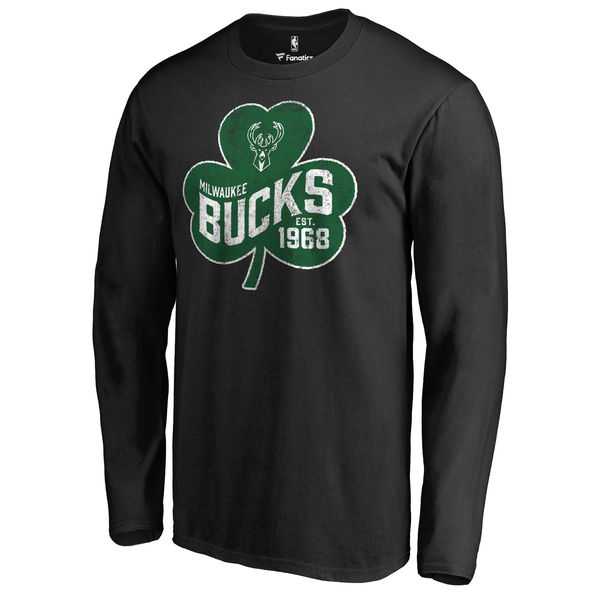 Men's Milwaukee Bucks Fanatics Branded Black Big & Tall St. Patrick's Day Paddy's Pride Long Sleeve T-Shirt FengYun