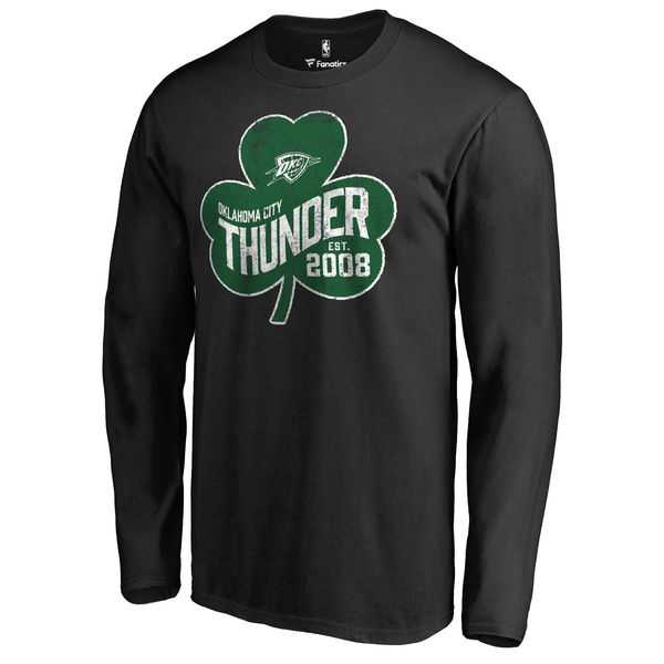 Men's Oklahoma City Thunder Fanatics Branded Black Big & Tall St. Patrick's Day Paddy's Pride Long Sleeve T-Shirt FengYun