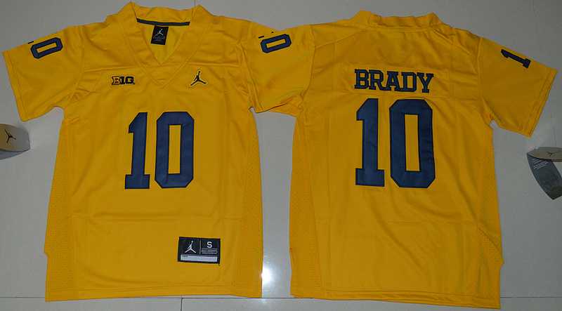 Michigan Wolverines #10 Tom Brady Gold College Football Stitched Jersey
