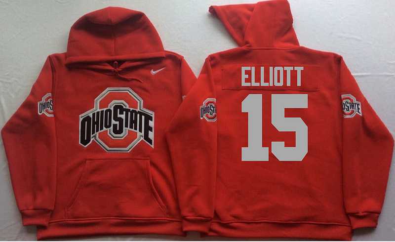 Ohio State Buckeyes #15 Ezekiel Elliott Red Men's Pullover Stitched Hoodie