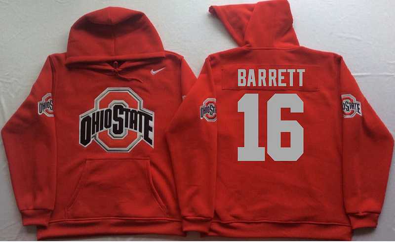 Ohio State Buckeyes #16 J.T. Barrett Red Men's Pullover Stitched Hoodie
