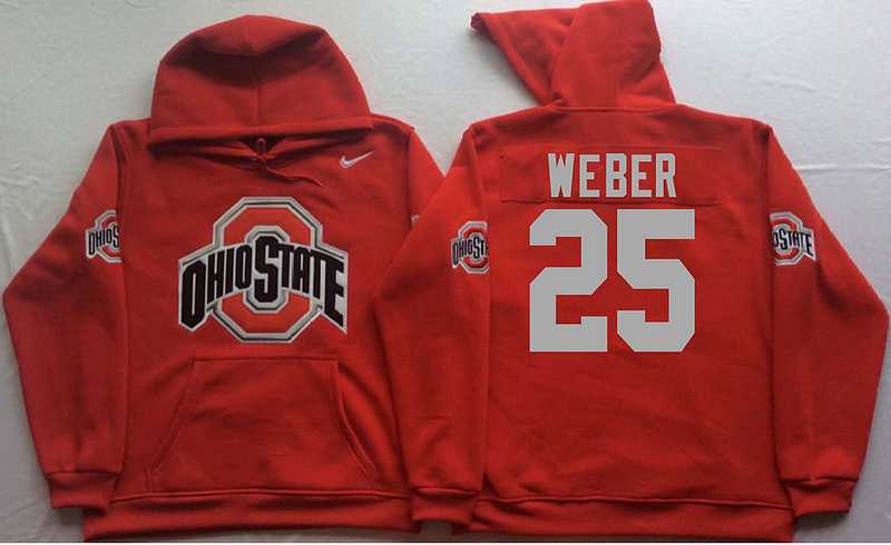 Ohio State Buckeyes #25 Mike Weber Red Men's Pullover Stitched Hoodie
