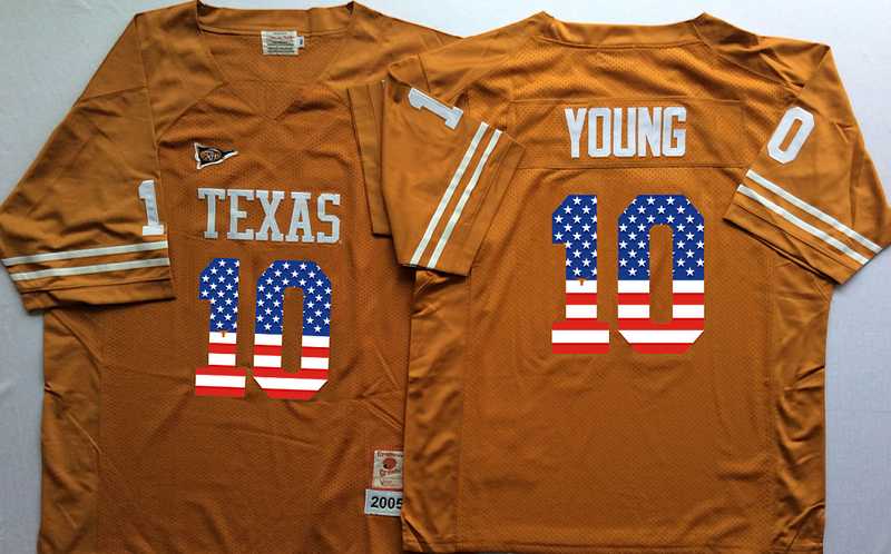 Texas Longhorns #10 Vince Young Orange USA Flag College Stitched Jersey