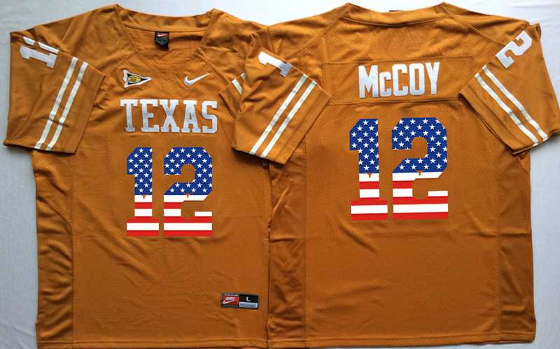 Texas Longhorns #12 Colt McCoy Orange USA Flag College Stitched Jersey