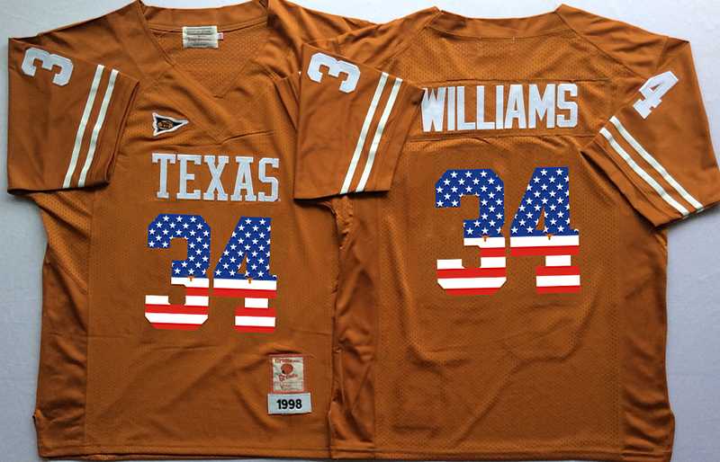 Texas Longhorns #34 Ricky Williams Orange USA Flag College Stitched Jersey