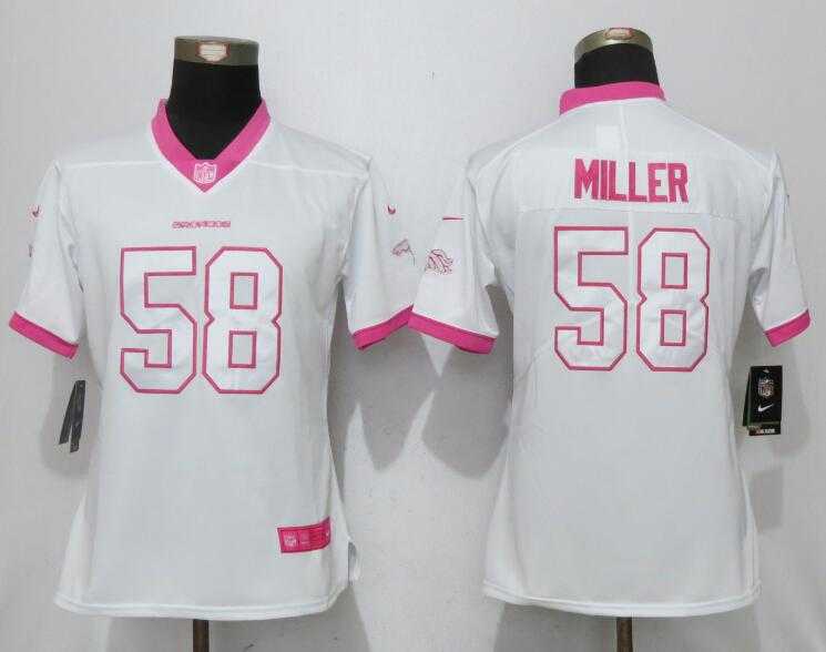 Women Nike Denver Broncos #58 Miller Matthews White-Pink Stitched NFL Elite Rush Fashion Jersey