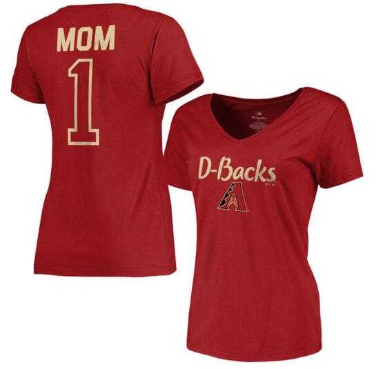 Women's Arizona Diamondbacks 2017 Mother's Day #1 Mom V-Neck T-Shirt - Red FengYun
