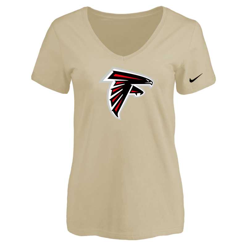 Women's Atlanta Falcons Beige Logo V neck T-Shirt FengYun