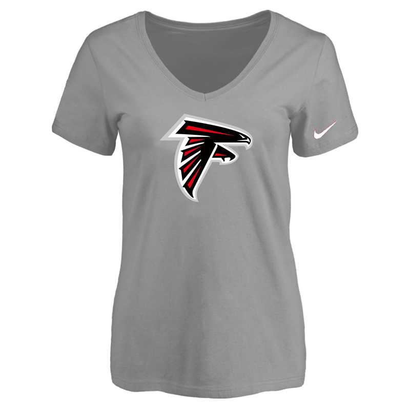 Women's Atlanta Falcons L.Gray Logo V neck T-Shirt FengYun