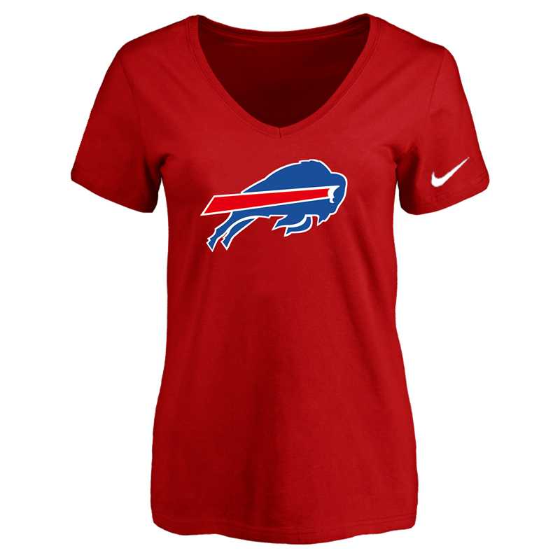 Women's Buffalo Bills Red Logo V neck T-Shirt FengYun